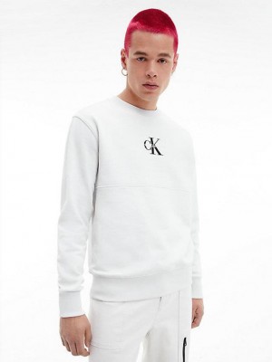 White Calvin Klein Organic Cotton Monogram Men Sweatshirt | VZKT-12693