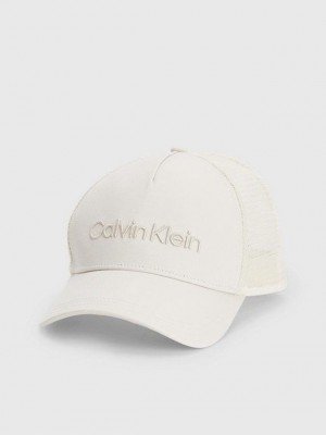 White Calvin Klein Organic Cotton Trucker Men Cap | AYIH-57238