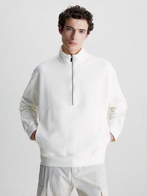 White Calvin Klein Organic Cotton Zip Men Sweatshirt | PTRL-75149