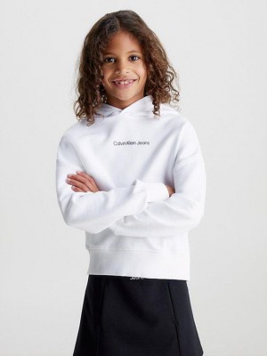 White Calvin Klein Oversized Girls's Hoodie | LMQY-30715