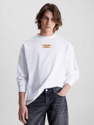 White Calvin Klein Oversized Long Sleeve Men T-Shirt | BTXL-51408