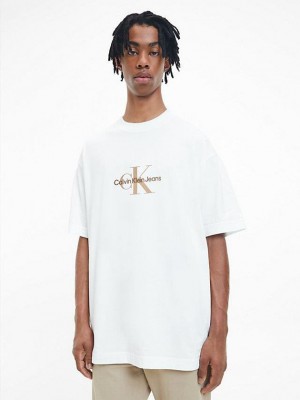 White Calvin Klein Oversized Monogram Men T-Shirt | JEZF-45723