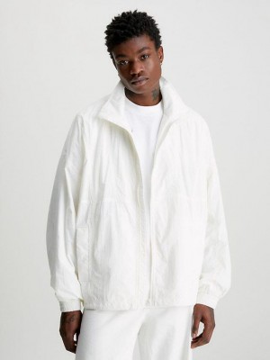 White Calvin Klein Oversized Nylon Zip Up Men Jacket | LFZX-71236