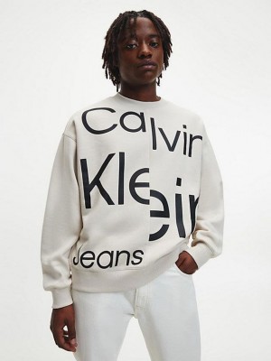 White Calvin Klein Oversized Recycled Logo Men Sweatshirt | JITB-32067