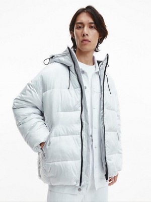 White Calvin Klein Oversized Recycled Nylon Puffer Men Jacket | PLVU-78425