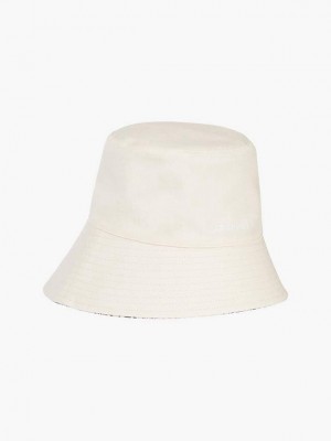 White Calvin Klein Oversized Reversible Bucket Women Cap | ZAGP-06578