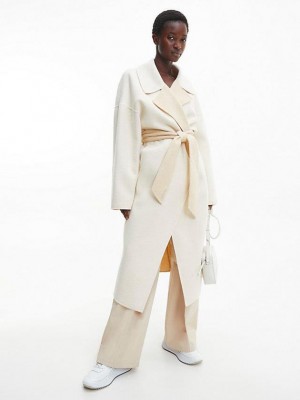 White Calvin Klein Oversized Wool Wrap Women Coat | DYBN-45127