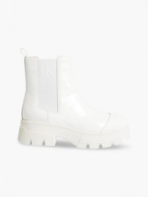 White Calvin Klein Patent Chunky Chelsea Women Boots | RTNQ-31278