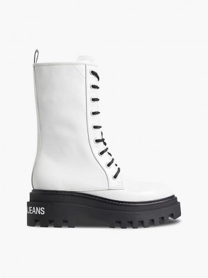 White Calvin Klein Platform Leather Women Boots | YWSJ-47139