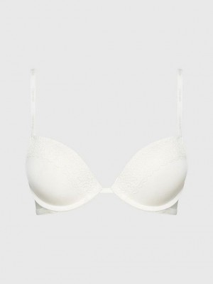 White Calvin Klein Plunge Push-Up - Flirty Women Bra | RQFZ-05862