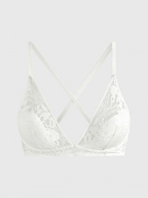 White Calvin Klein Plunge - Ultra Soft Lace Women Bra | LKUX-81039