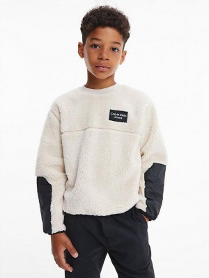 White Calvin Klein Polyester Teddy Sherpa Boys's Sweatshirt | UHVY-43291