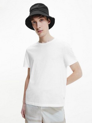 White Calvin Klein Premium Cotton Men T-Shirt | BYGZ-48095