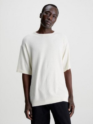 White Calvin Klein Recycled Boucle Men T-Shirt | BZAF-73582