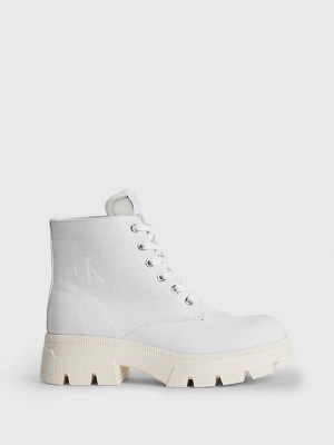 White Calvin Klein Recycled Canvas Heeled Women Boots | FBSL-40931