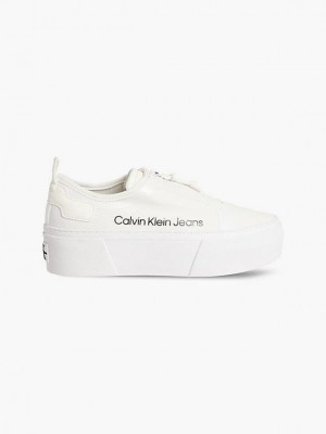 White Calvin Klein Recycled Canvas Platform Zip Women Sneakers | CYNO-18396
