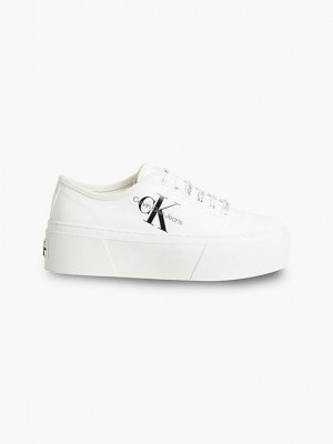 White Calvin Klein Recycled Canvas Platform Women Sneakers | CFTS-89134