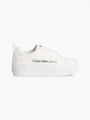 White Calvin Klein Recycled Canvas Platform Women Sneakers | DGUL-48392