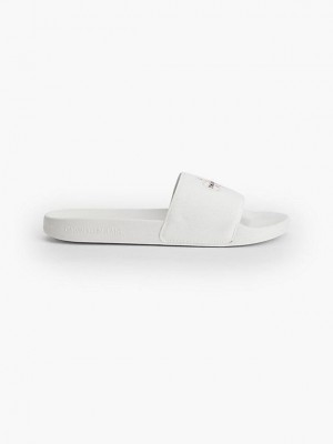 White Calvin Klein Recycled Canvas Sliders - Pride Men Slippers | DKXN-36510