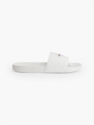 White Calvin Klein Recycled Canvas Sliders - Pride Women Slippers | LCUV-03684