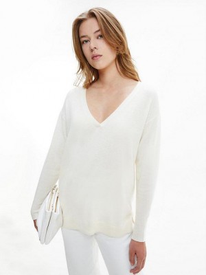 White Calvin Klein Recycled Cashmere Jumper Women Sweater | ZSOA-20947