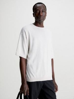 White Calvin Klein Recycled Coolmax Men T-Shirt | FZAY-40598