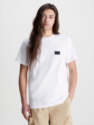 White Calvin Klein Recycled Cotton Badge Men T-Shirt | GBPZ-54683