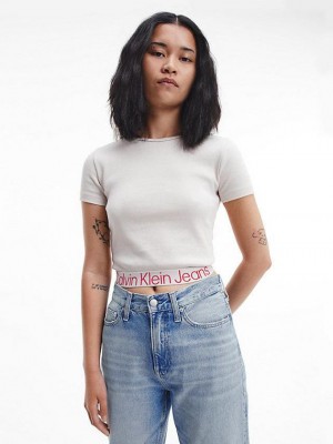 White Calvin Klein Recycled Cotton Logo Tape Women T-Shirt | FVCH-83729