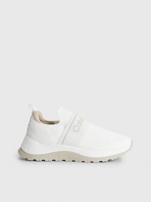 White Calvin Klein Recycled Knit Slip-On Women Sneakers | XGLE-08374