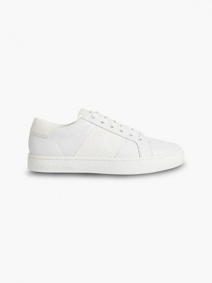 White Calvin Klein Recycled Leather Men Sneakers | UVGN-46359
