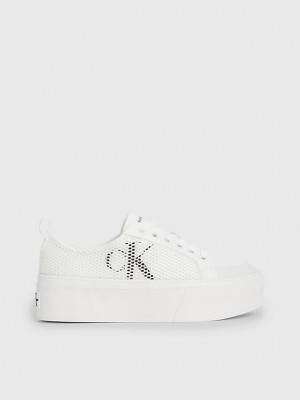 White Calvin Klein Recycled Mesh Platform Women Sneakers | HWXE-95623
