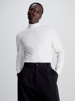 White Calvin Klein Recycled Mock Neck Jumper Men Sweater | MQCX-20619