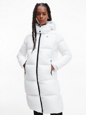 White Calvin Klein Recycled Nylon Down Puffer Women Coat | HCYP-07243