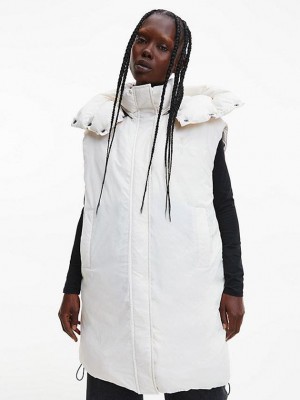 White Calvin Klein Recycled Nylon Long Padded Women Vest | PDWR-71845
