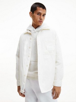White Calvin Klein Recycled Nylon Padded Shirt Men Jacket | ROEZ-12983