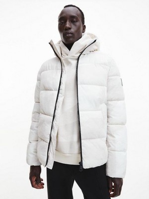 White Calvin Klein Recycled Nylon Puffer Men Jacket | EUXL-29873