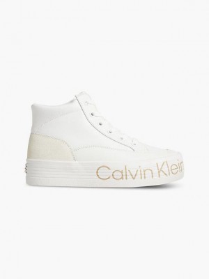 White Calvin Klein Recycled Platform Hight-Top Women Sneakers | GUIZ-72960