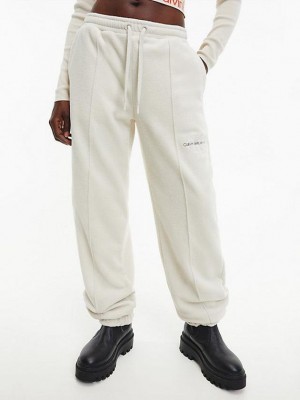 White Calvin Klein Recycled Polar Fleece Women Joggers | EFJD-95074