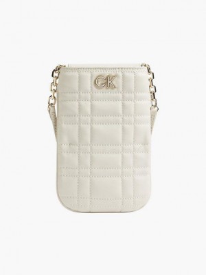 White Calvin Klein Recycled Quilted Phone Women Bags | CJKX-43682