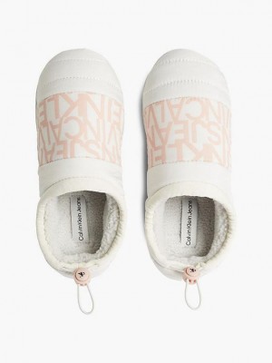 White Calvin Klein Recycled Quilted Women Slippers | JAQW-36924