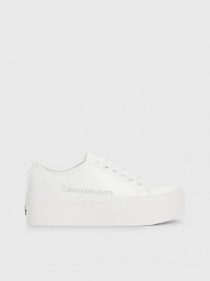 White Calvin Klein Recycled Satin Platform Women Sneakers | EVAQ-64278