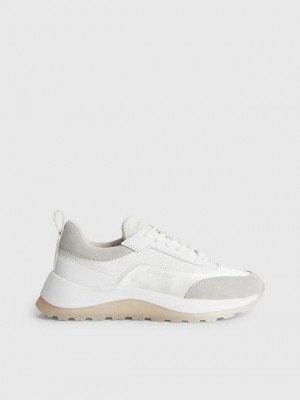 White Calvin Klein Recycled Suede And Satin Women Sneakers | KSNZ-21957