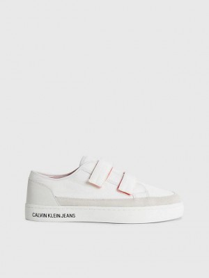 White Calvin Klein Recycled Velcro Men Sneakers | JOWX-96125