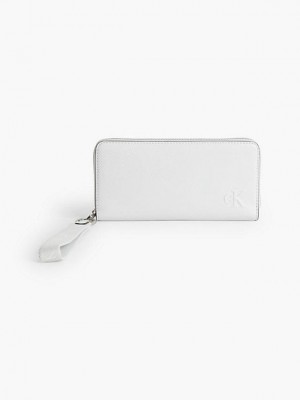 White Calvin Klein Recycled Zip Around With Strap Women Wallet | GZAX-76415