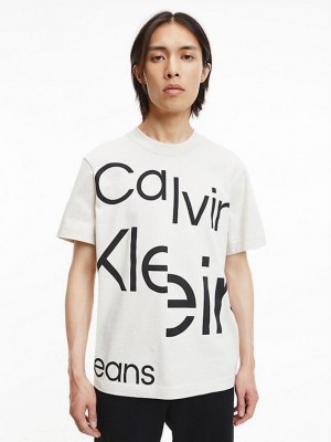 White Calvin Klein Relaxed All-Over Logo Men T-Shirt | SHTQ-35726