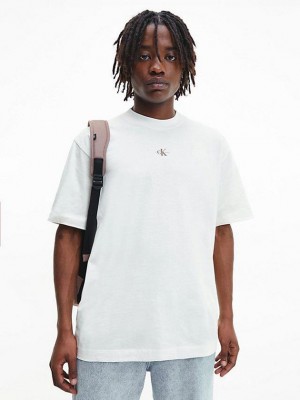 White Calvin Klein Relaxed Back Logo Men T-Shirt | GCYO-71490