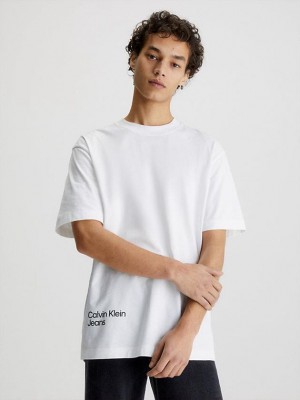 White Calvin Klein Relaxed Back Logo Men T-Shirt | ZAWV-23564