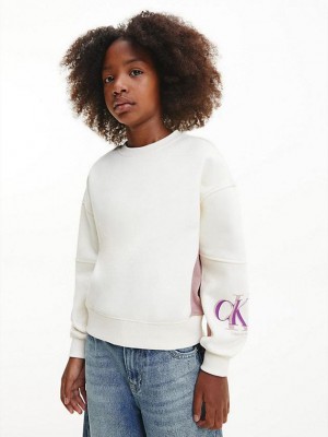 White Calvin Klein Relaxed Colourblock Girls's Sweatshirt | YUJO-78136