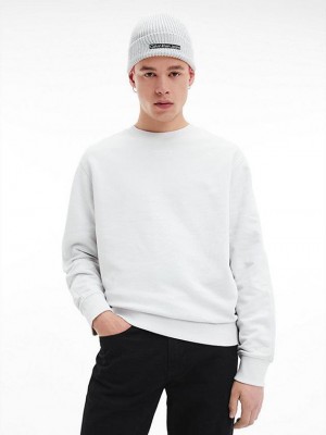 White Calvin Klein Relaxed Cotton Terry Men Sweatshirt | QUKH-89235