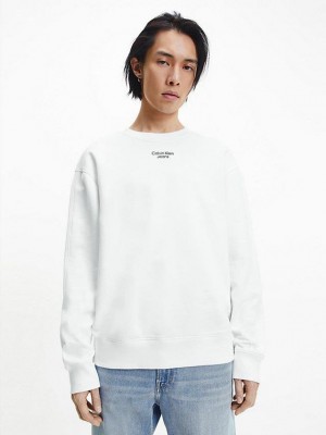 White Calvin Klein Relaxed Cotton Terry Men Sweatshirt | RPVQ-82974